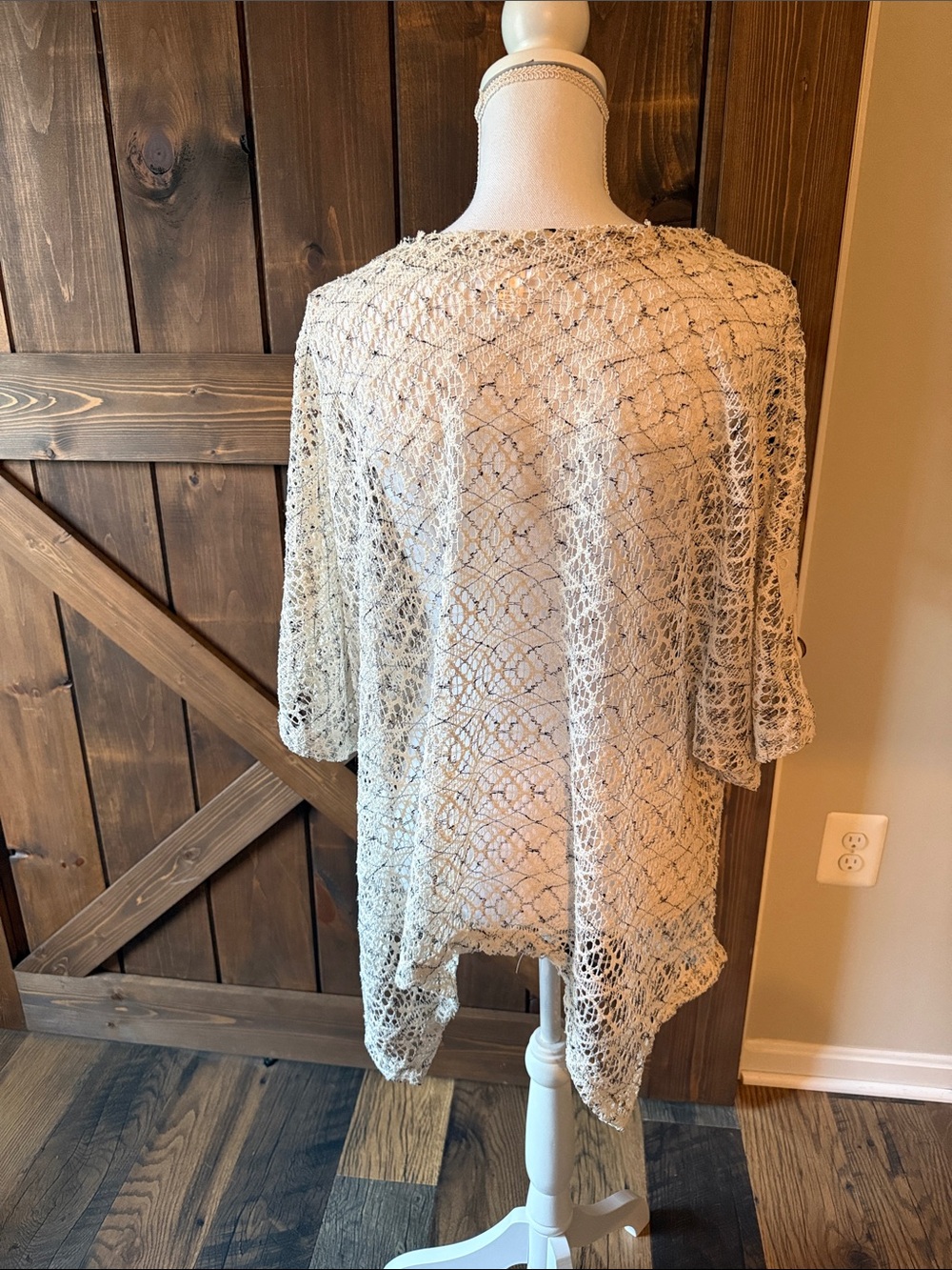 Openwork Crochet Tunic Top in Cream